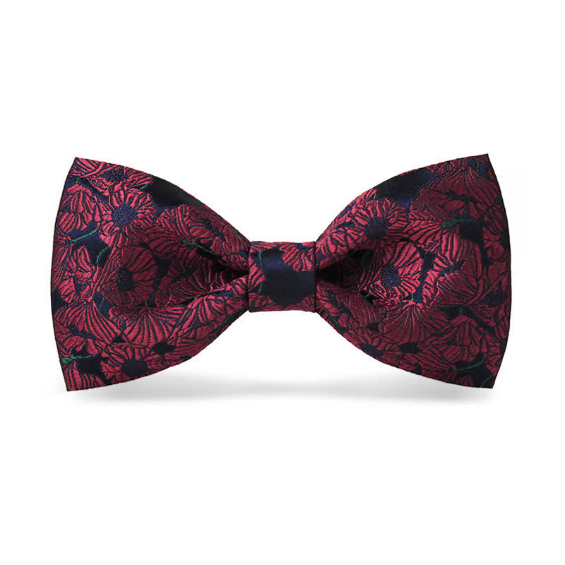 Men's Burgundy & Navy Full Flowers Pattern Bow Tie