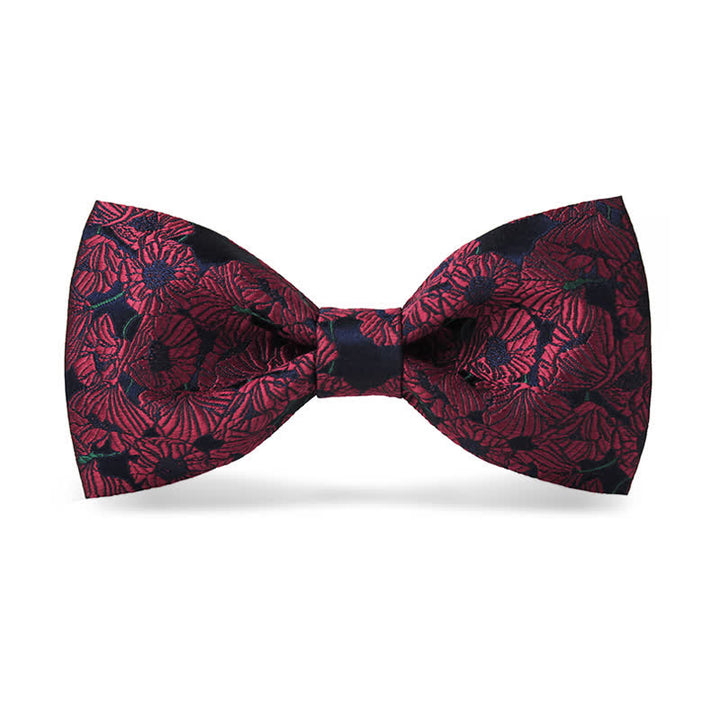 Men's Burgundy & Navy Full Flowers Pattern Bow Tie