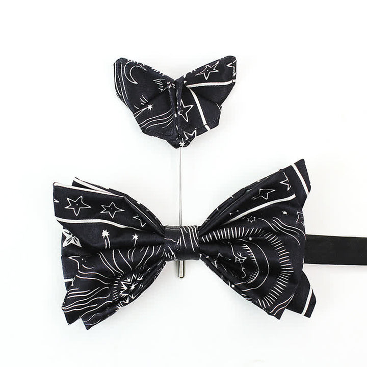 Men's Black Sun Moon Stars Pattern Bow Tie