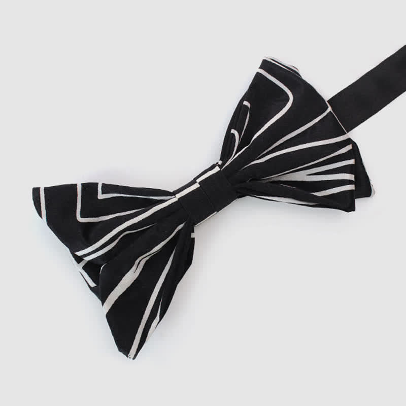 Men's Black & White Geometric Lines Bow Tie