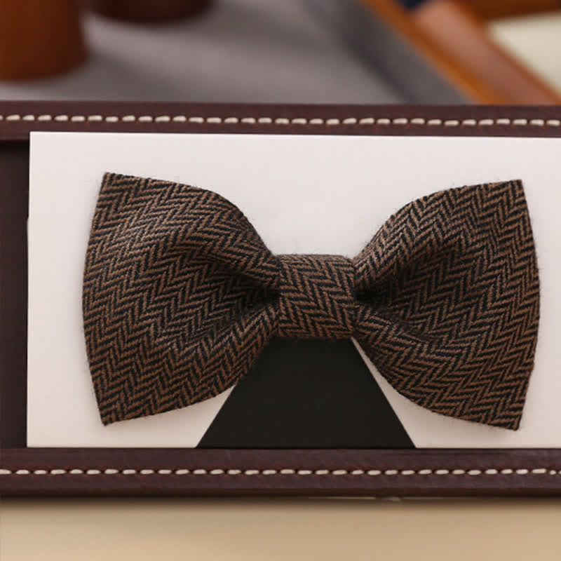 Men's Coffee Herringbone Pattern Woolen Bow Tie