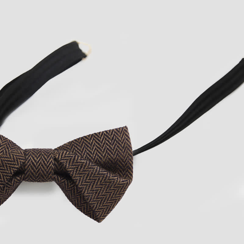 Men's Coffee Herringbone Pattern Woolen Bow Tie