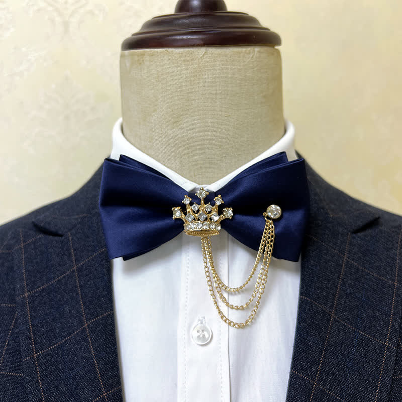 Men's Silver Metal Crown & Cross Chain Bow Tie