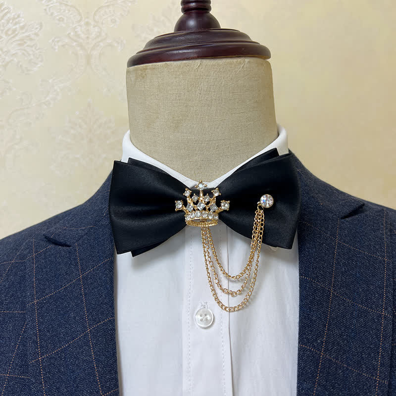 Men's Silver Metal Crown & Cross Chain Bow Tie