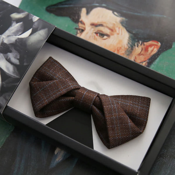 Men's British Style Vintage Dark Brown Plaid Bow Tie