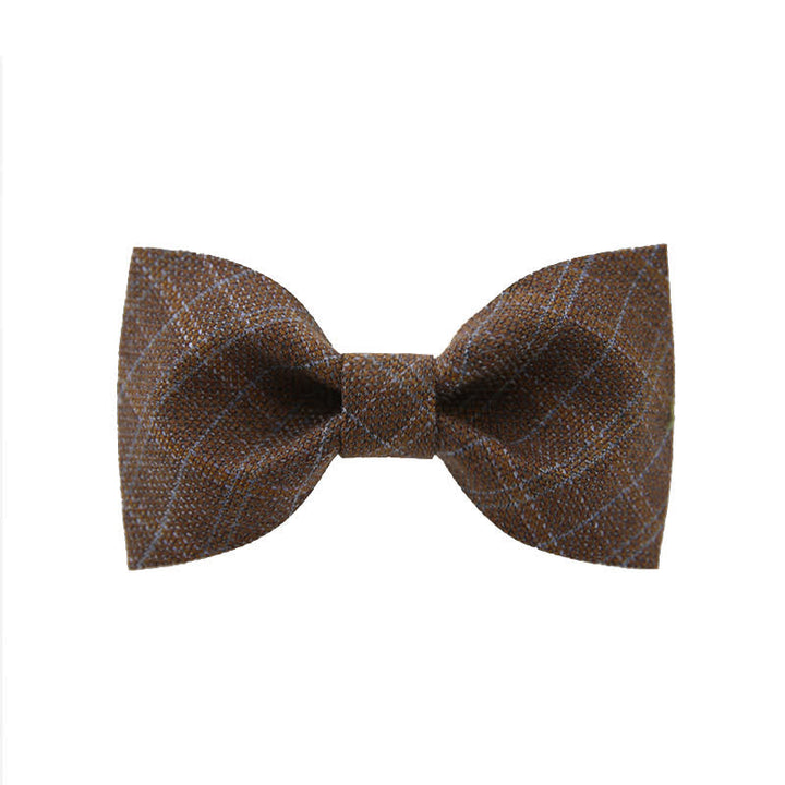 Men's British Style Vintage Dark Brown Plaid Bow Tie