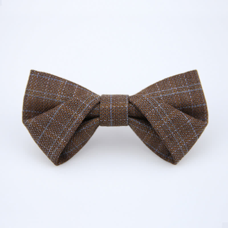 Men's British Style Vintage Dark Brown Plaid Bow Tie