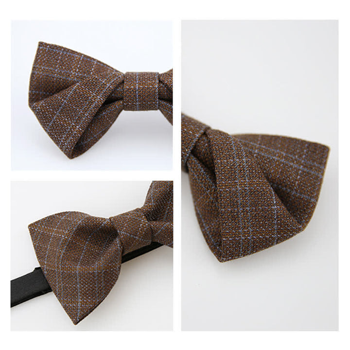 Men's British Style Vintage Dark Brown Plaid Bow Tie