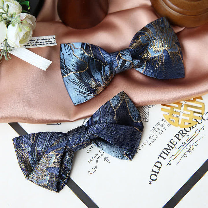 Men's Blue & Gold Bright Floral Jacquard Bow Tie