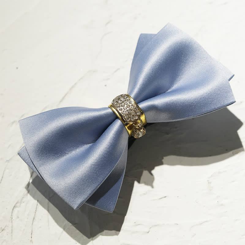 Men's Haze Blue Rhinestone Gold Decor Bow Tie