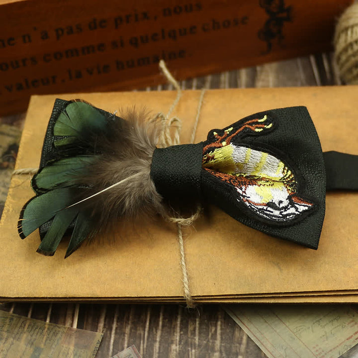 Men's Feather Bird Tail Pearls Decor Party Bow Tie