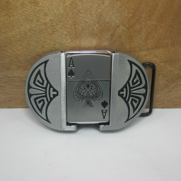 Men's DIY Lucky ACE Poker Leather Belt with Hidden Lighter