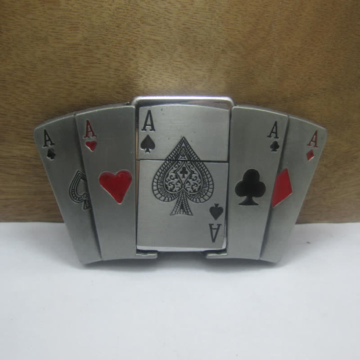 Men's DIY 4 Aces Poker Leather Belt with Hidden Lighter