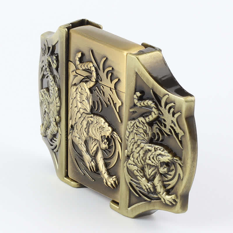 Men's DIY Bronze Triple Tiger Leather Belt with Hidden Lighter