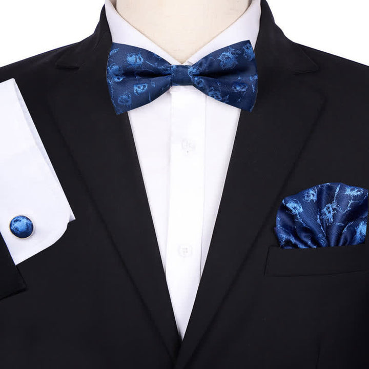 3Pcs Men's Bridegroom Floral Pocket Square Bow Tie Set