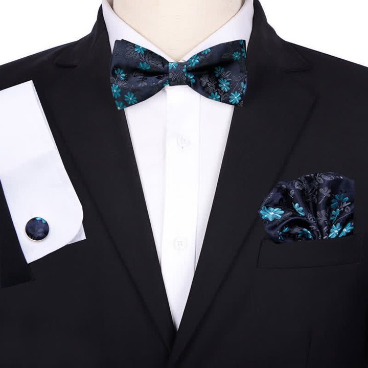 3Pcs Men's Bridegroom Floral Pocket Square Bow Tie Set