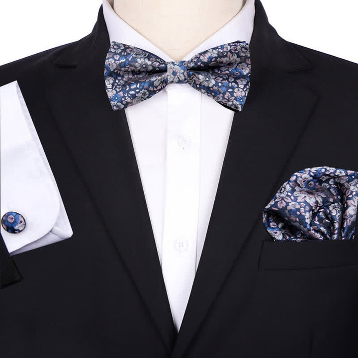 3Pcs Men's Bridegroom Floral Pocket Square Bow Tie Set