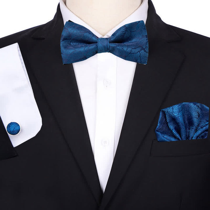 3Pcs Men's Bridegroom Floral Pocket Square Bow Tie Set