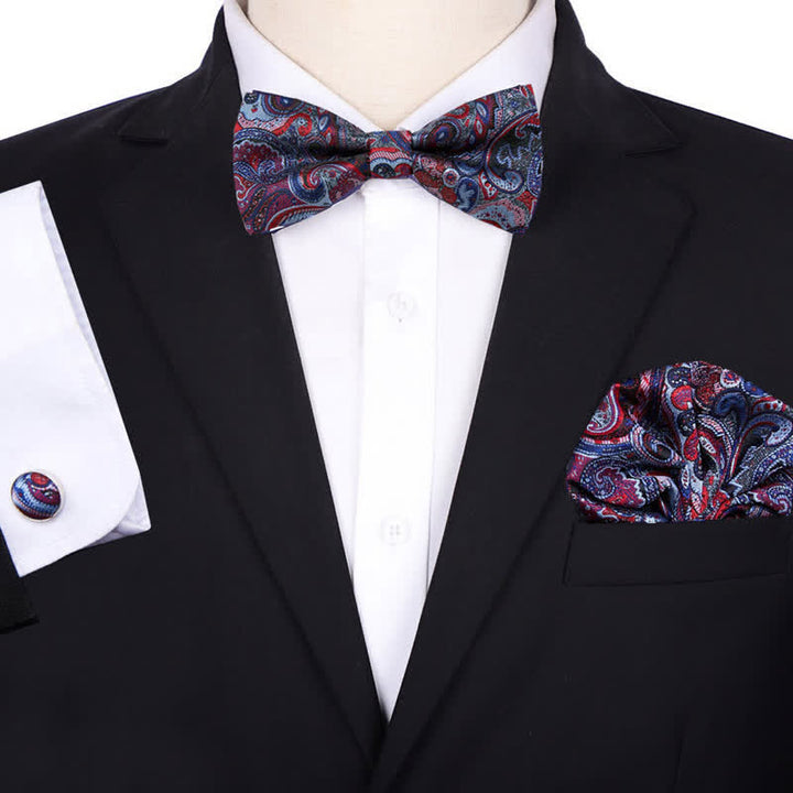 3Pcs Men's Formal Jacquard Paisley Pocket Square Bow Tie Set