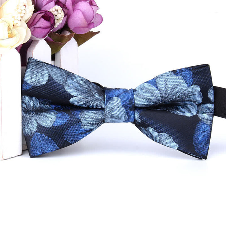 2Pcs Men's Blue & Navy Floral Pocket Square Bow Tie Set