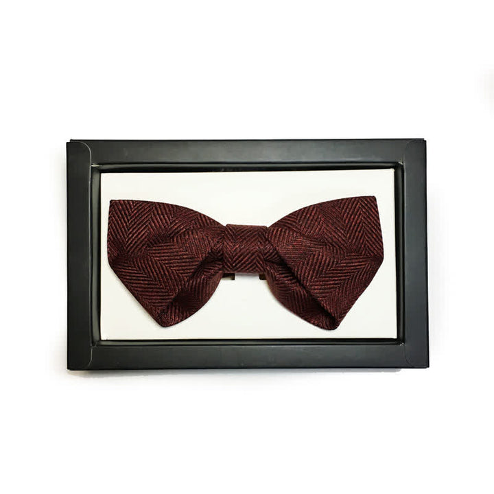 Men's Dark Wine Red British Herringbone Floral Brooch Bow Tie