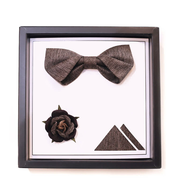 Men's Vintage Brown British Style Floral Brooch Bow Tie