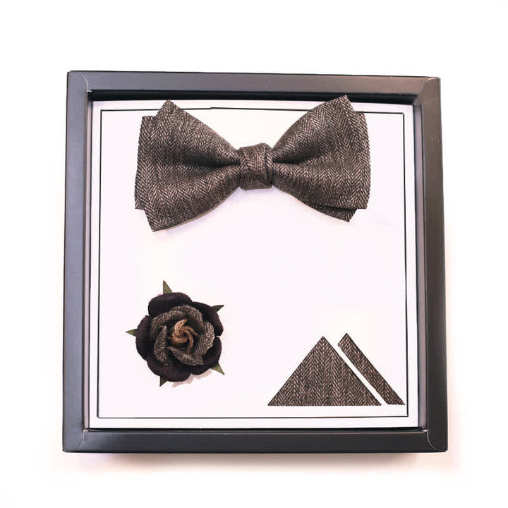 Men's Vintage Brown British Style Floral Brooch Bow Tie