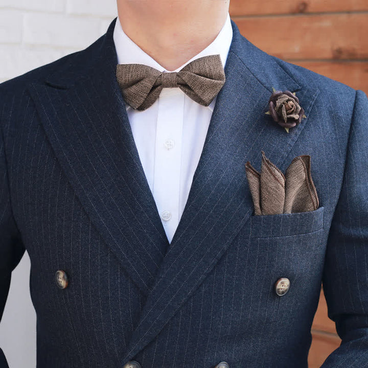 Men's Vintage Brown British Style Floral Brooch Bow Tie