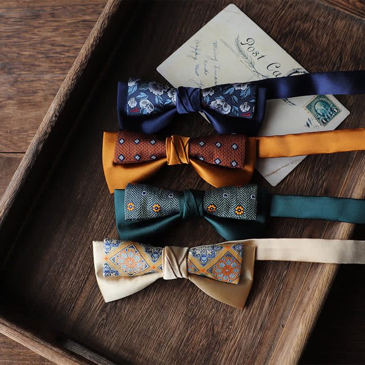 Men's Unqiue Two-Layer Patchwork Floral Bow Tie