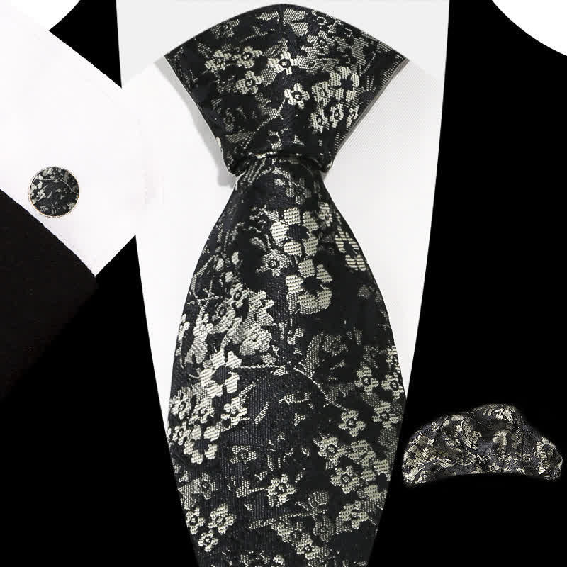 3Pcs Men's Graceful Exquisite Floral Pattern Necktie Set