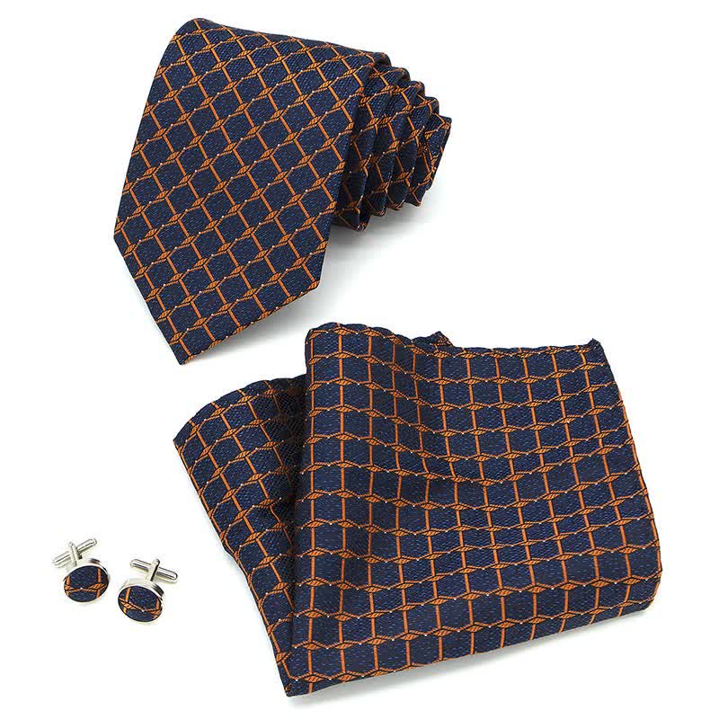 3Pcs Men's Gentlement Checked Plaid Necktie Set