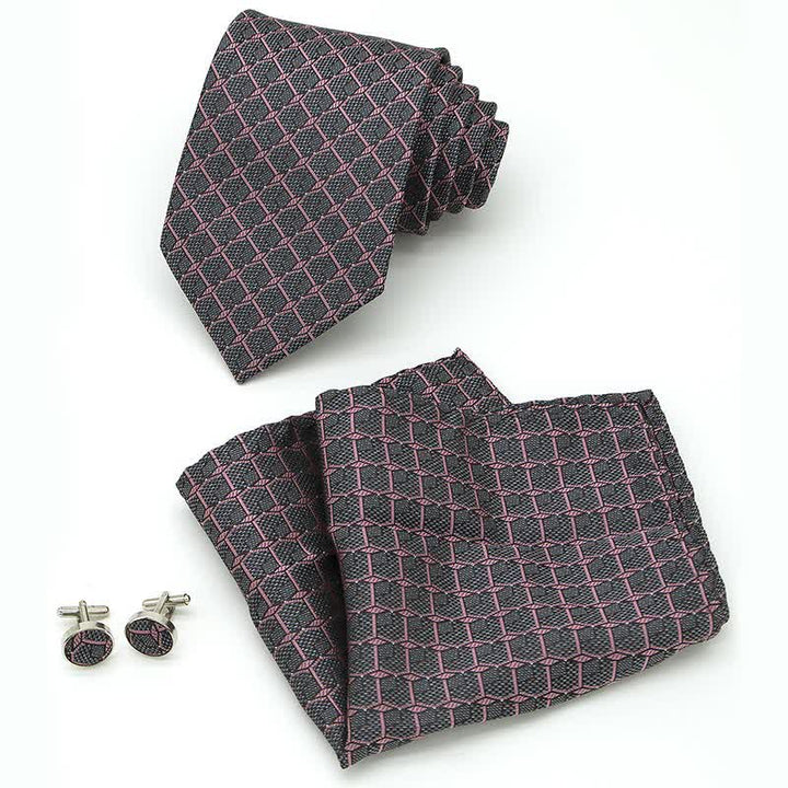 3Pcs Men's Gentlement Checked Plaid Necktie Set