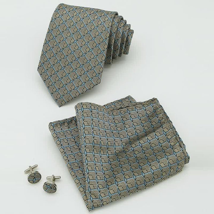 3Pcs Men's Gentlement Checked Plaid Necktie Set