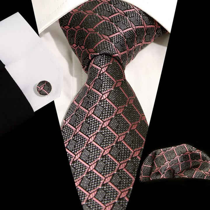 3Pcs Men's Gentlement Checked Plaid Necktie Set