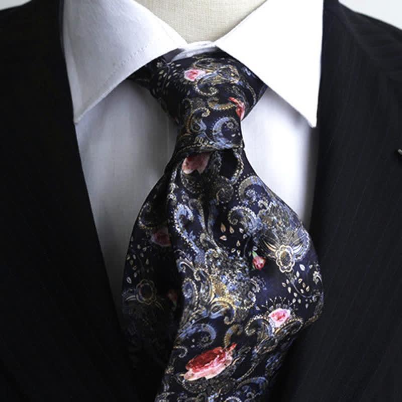 Men's Fantasy Navy & Red Floral Printed Necktie