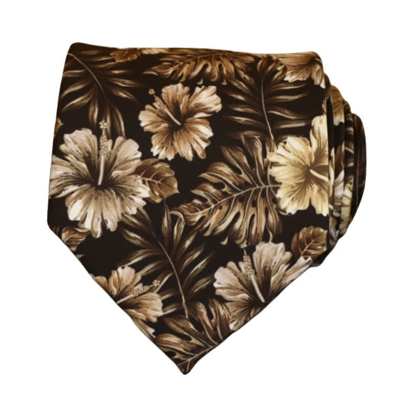 Men's Black & Tan Delicate Floral Pattern Necktie