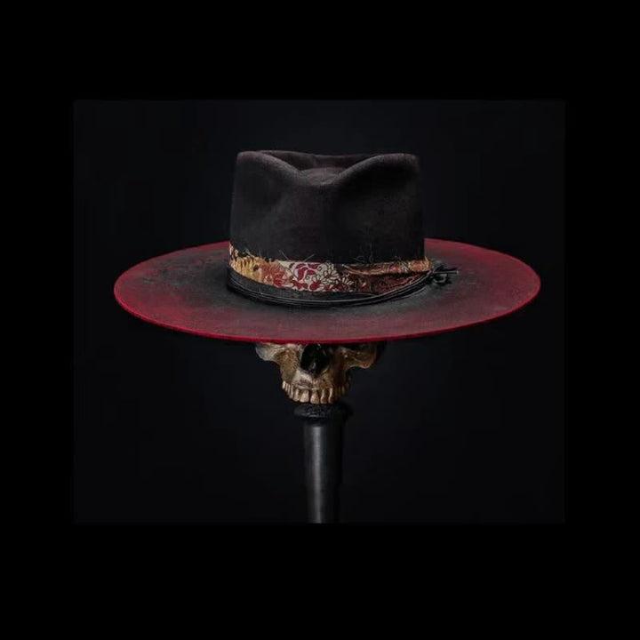 Funny Red Paisley Band Belt Black Cowboy Hat