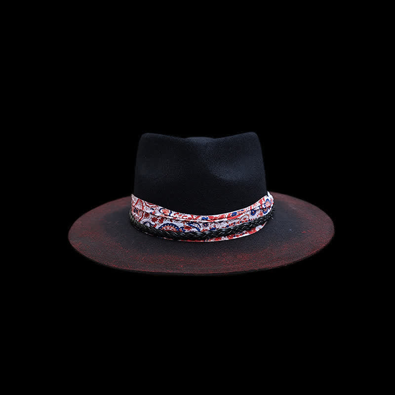 Funny Red Paisley Band Belt Black Cowboy Hat