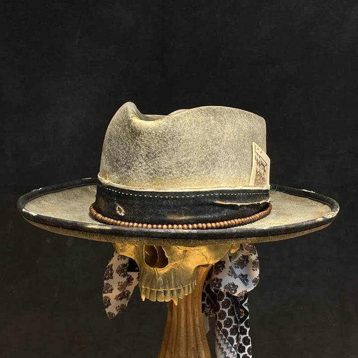 Vintage Light Gray & Black Poker King Cowboy Hat