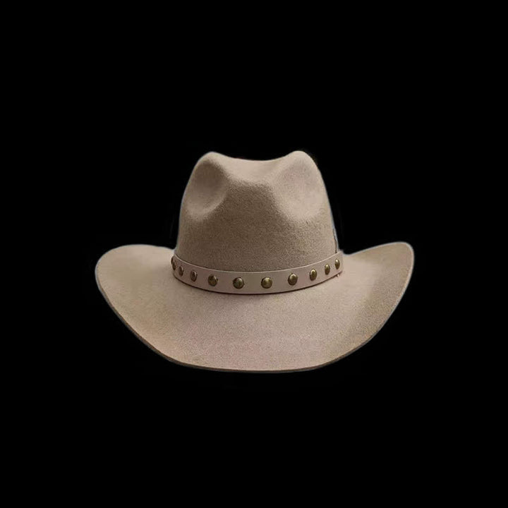 Western Rivets Studded Feather Detailed Cowboy Hat