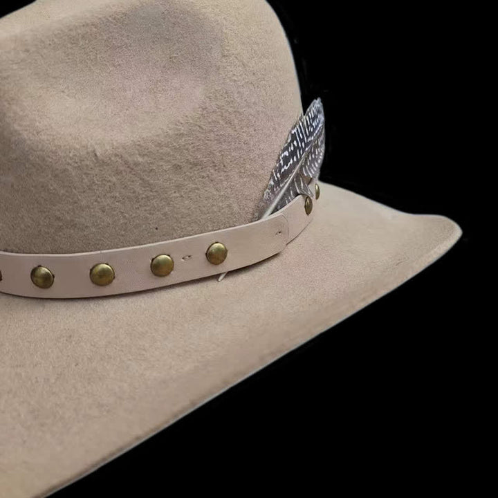 Western Rivets Studded Feather Detailed Cowboy Hat