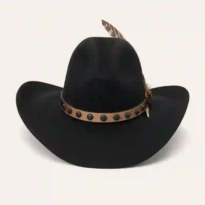 Western Rivets Studded Feather Detailed Cowboy Hat