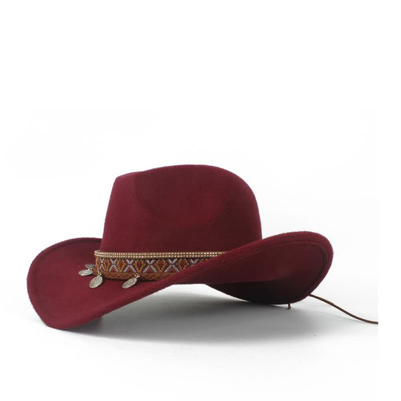 Retro Wide Brimmed Braided Rope Band Cowboy Hat - Burgundy - M (22"-22 7/8") - image 9