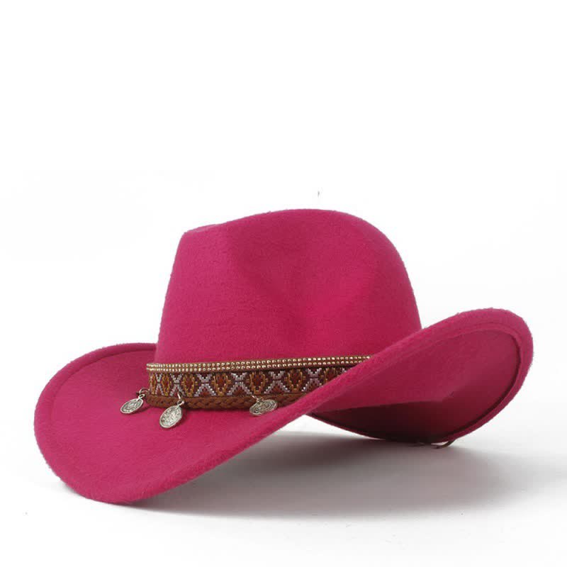 Retro Wide Brimmed Braided Rope Band Cowboy Hat - Hot Pink - M (22"-22 7/8") - image 10
