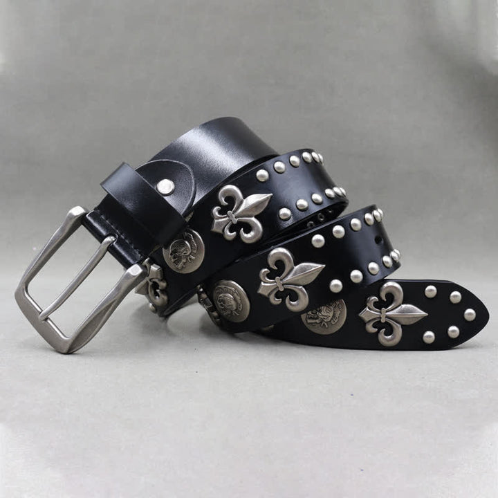 Gothic 2 Row Silver Rivets Skull Studded Leather Belt