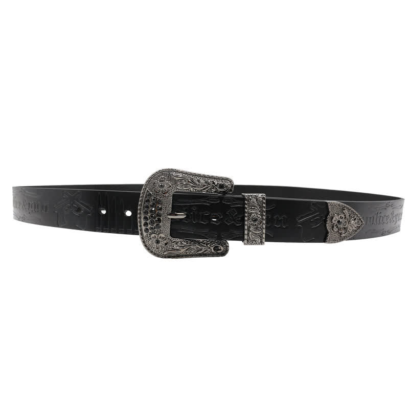 Rhinestones Buckle Gun Bullet Embossment Leather Belt