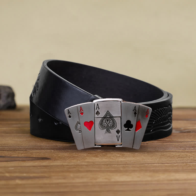 Men's DIY 4 Aces Poker Leather Belt with Hidden Lighter