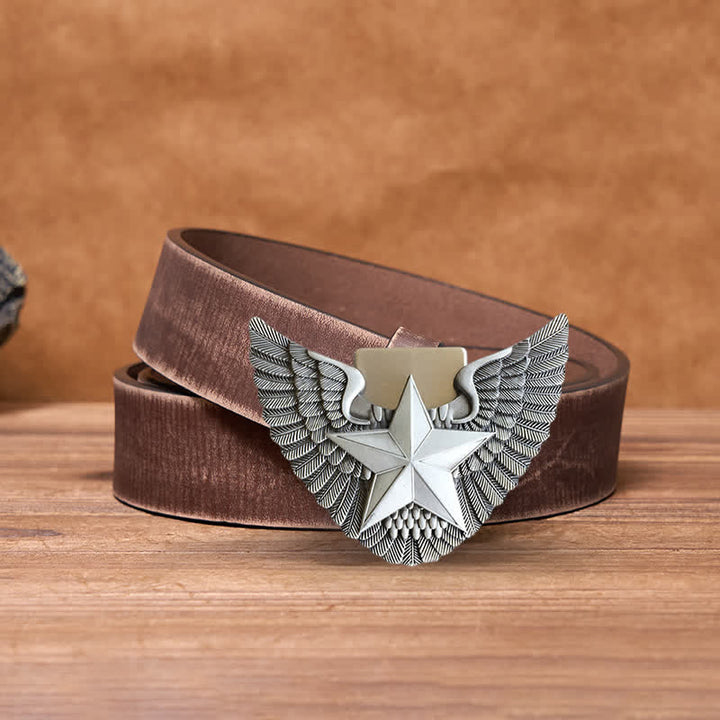 Men's DIY Angel Wing Star Leather Belt with Hidden Lighter