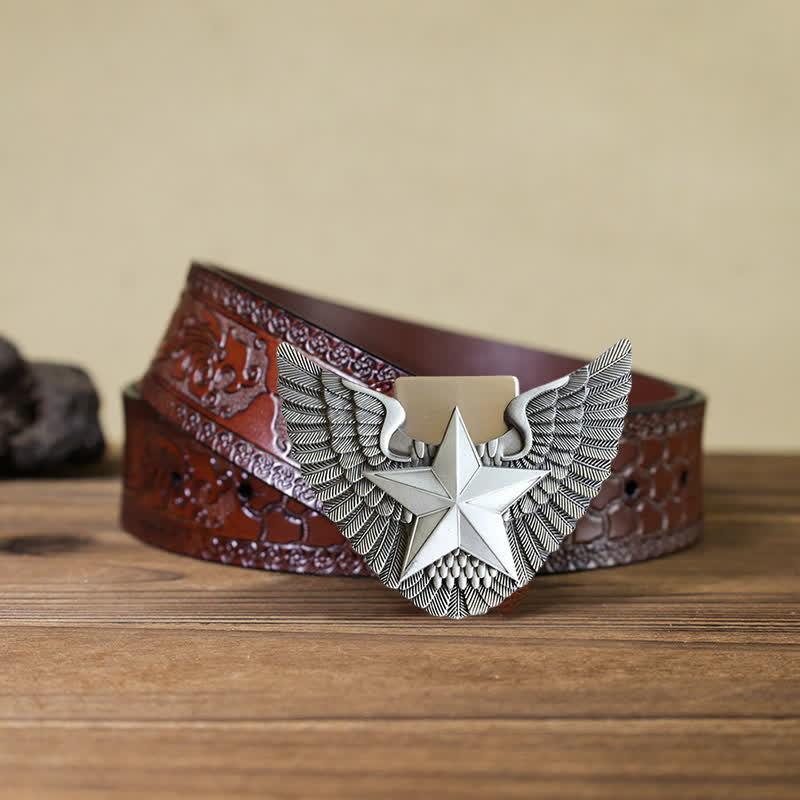 Men's DIY Angel Wing Star Leather Belt with Hidden Lighter