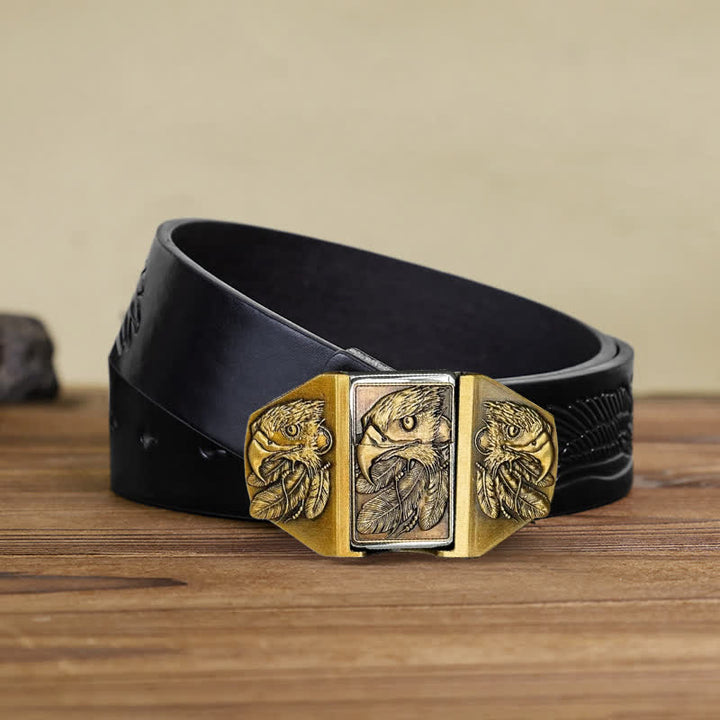 Men's DIY Bronze Triple Eagle Leather Belt with Hidden Lighter